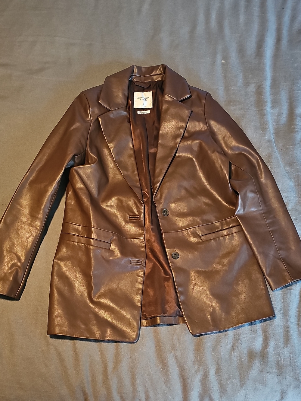 Abercrombie & Fitch Brown Faux Leather Blazer